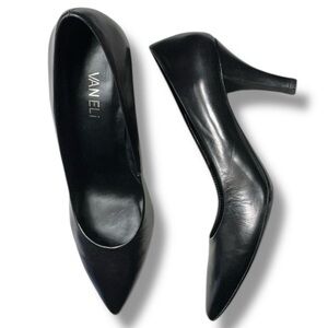 Vaneli Black Leather Pointed Toe Mid Heel Pump Size 8M